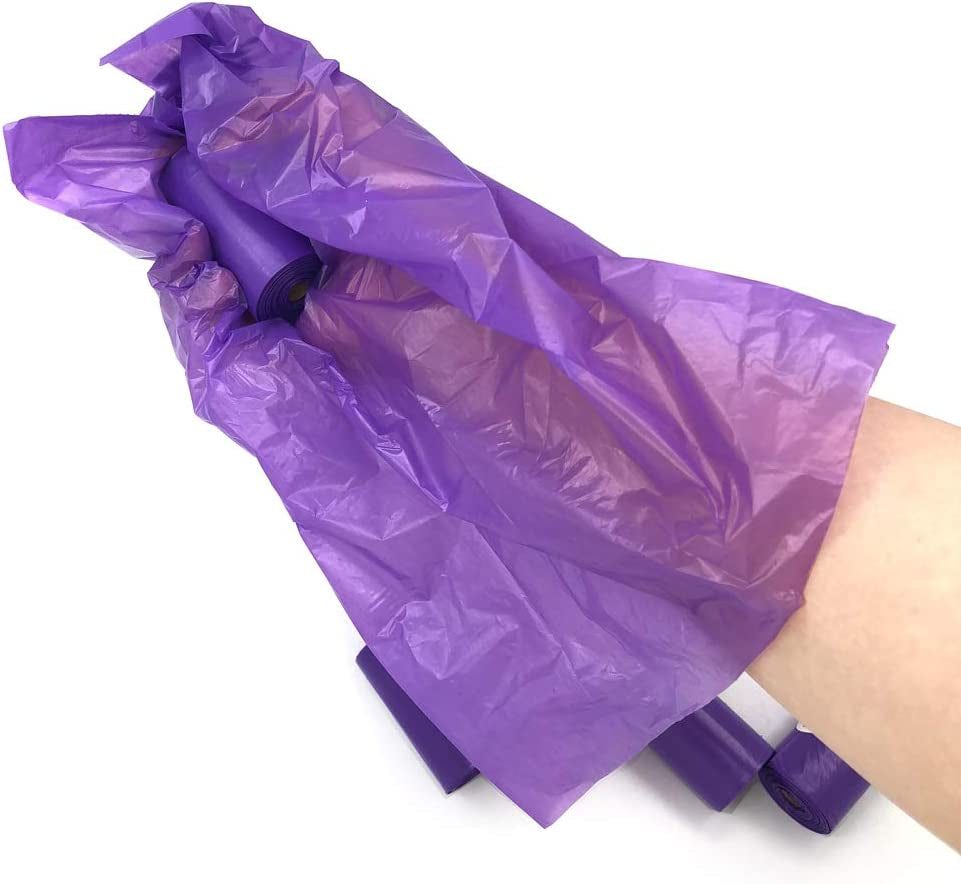 Dog Poop Bags - Leak-Proof Dog Waste Bags, Clean up Pet Poo Bag Refills 9 Rolls /135 Count, (Purple) Includes Free Bone Dispenser and D-Ring Carabiners Clip