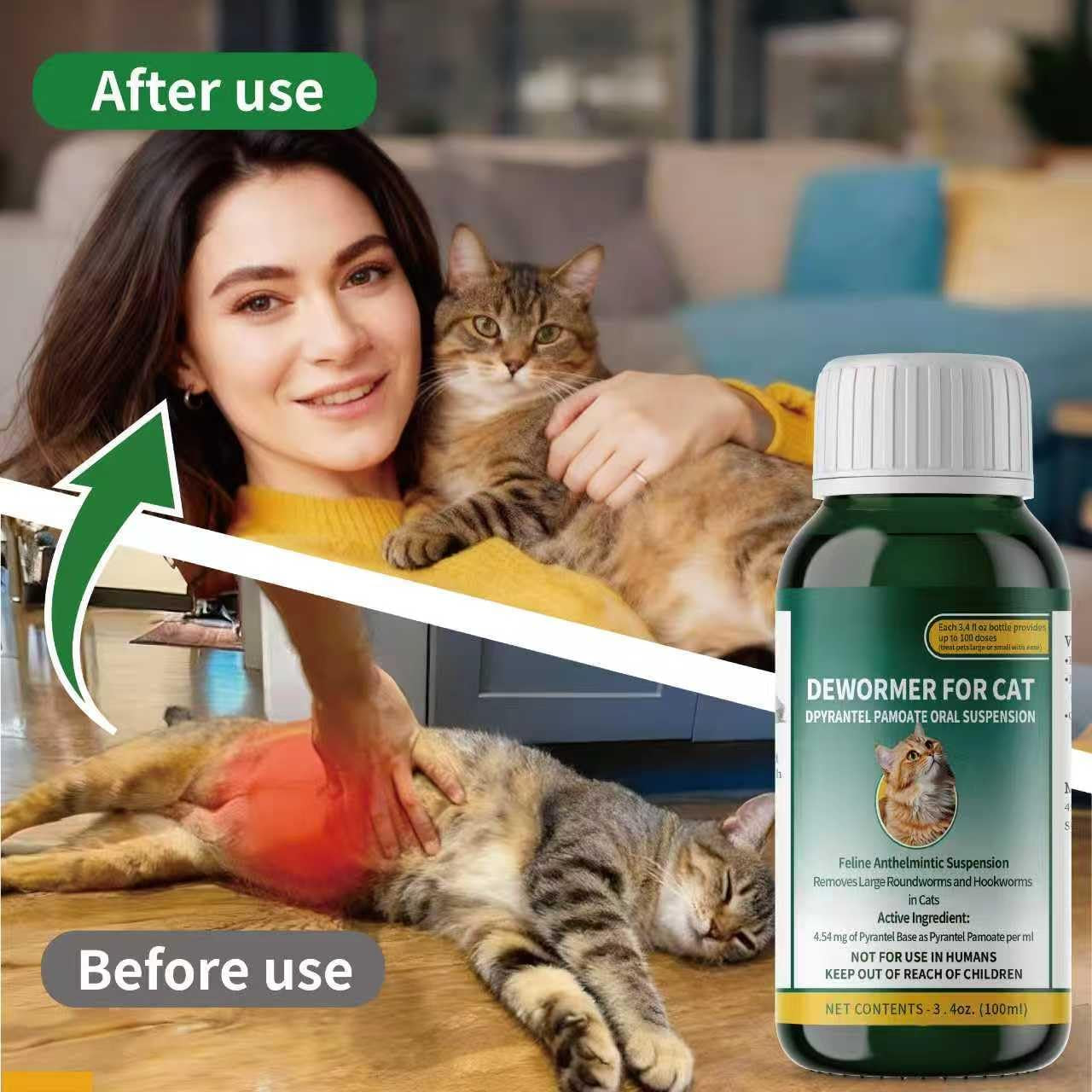Liquid Cat & Kitten Dewormer for All Wormers, Pyrantel Pamoate, Roundworms & Hookworms 3.5Oz, 100Ml