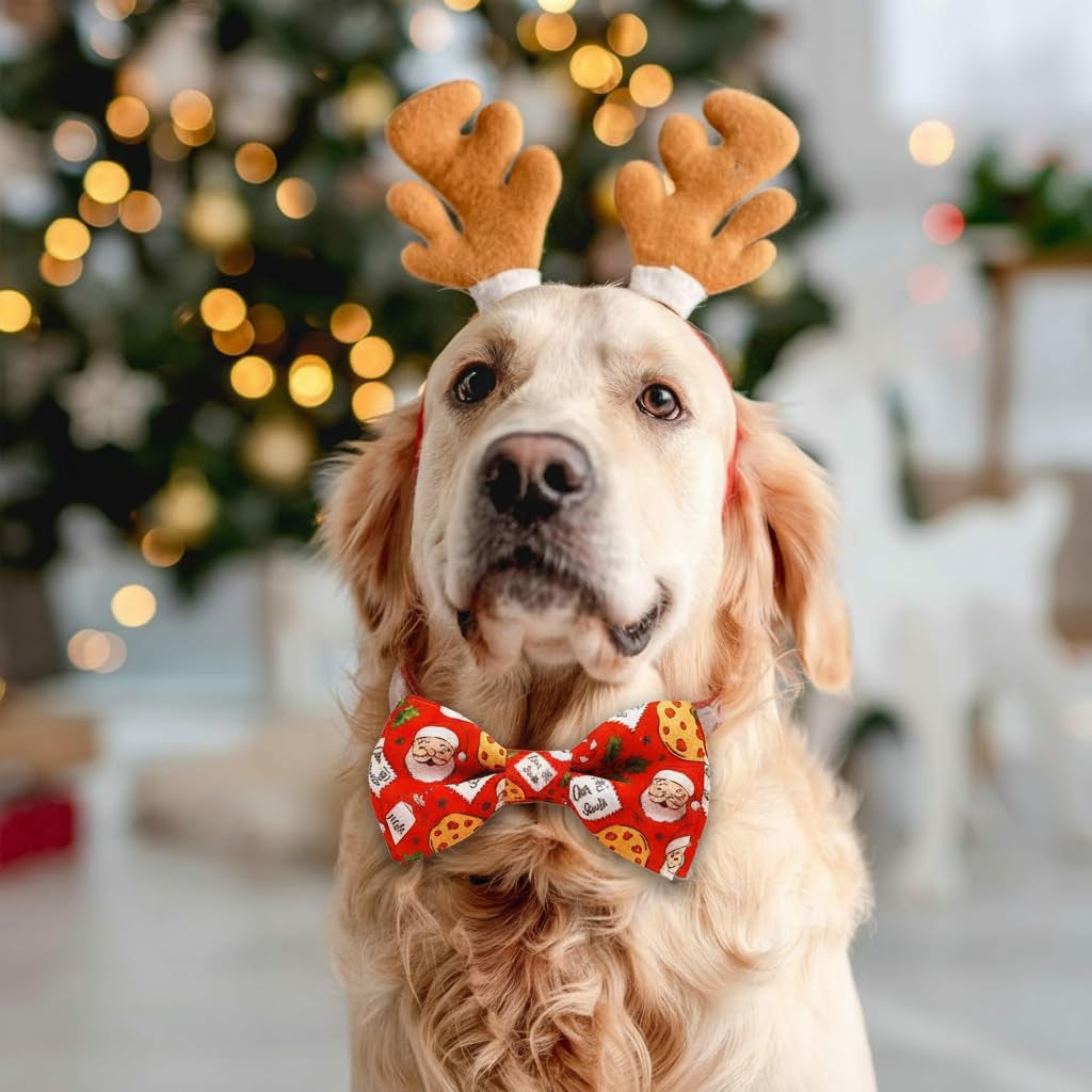 Christmas Dog Collar with Bow Tie Set,Red Cookies Pattern Pet Collar for Small Medium Large Dogs, Adjustable Puppy Collar