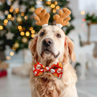 Christmas Dog Collar with Bow Tie Set,Red Cookies Pattern Pet Collar for Small Medium Large Dogs, Adjustable Puppy Collar