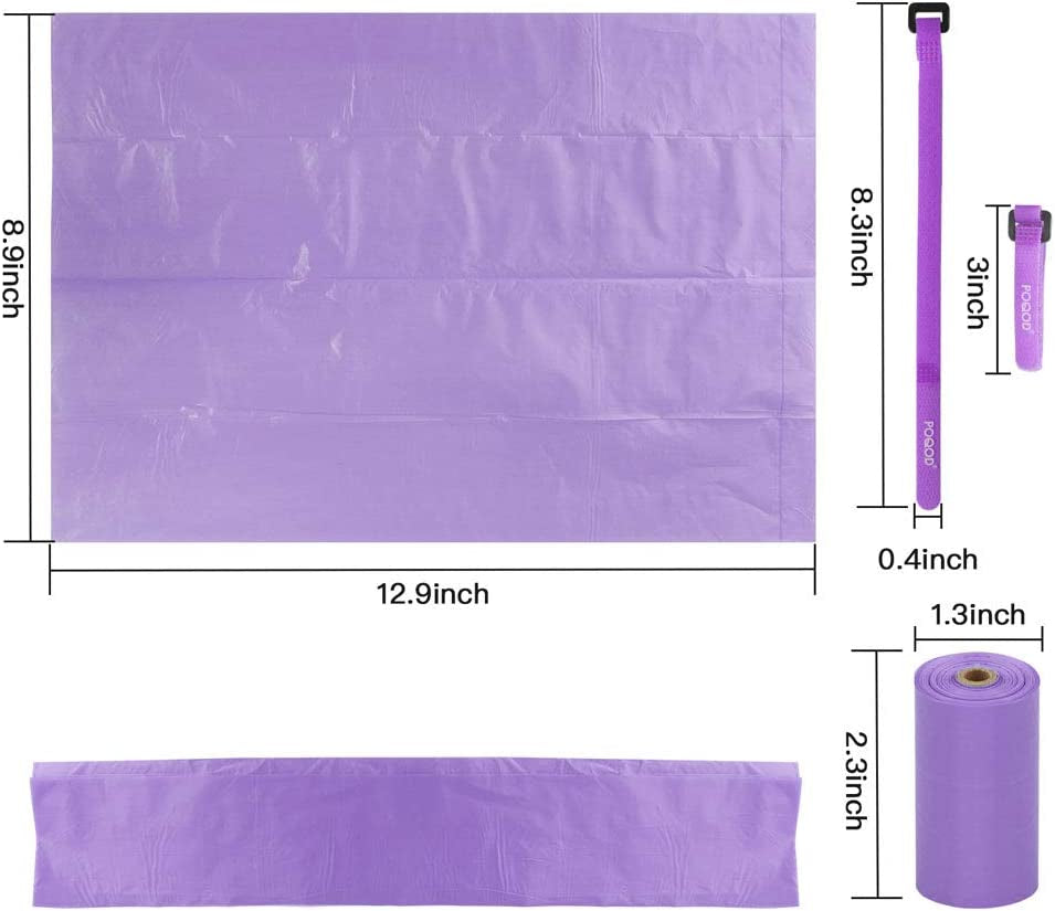 Dog Poop Bags - Leak-Proof Dog Waste Bags, Clean up Pet Poo Bag Refills 9 Rolls /135 Count, (Purple) Includes Free Bone Dispenser and D-Ring Carabiners Clip