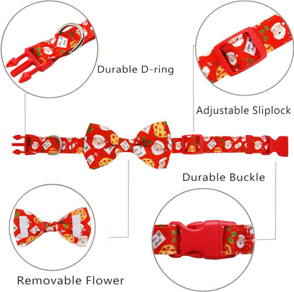 Christmas Dog Collar with Bow Tie Set,Red Cookies Pattern Pet Collar for Small Medium Large Dogs, Adjustable Puppy Collar