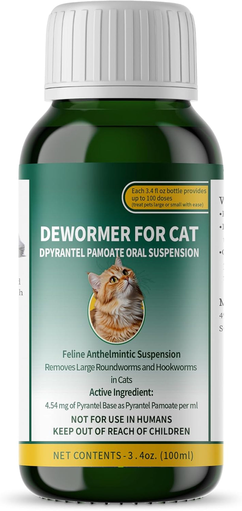 Liquid Cat & Kitten Dewormer for All Wormers, Pyrantel Pamoate, Roundworms & Hookworms 3.5Oz, 100Ml