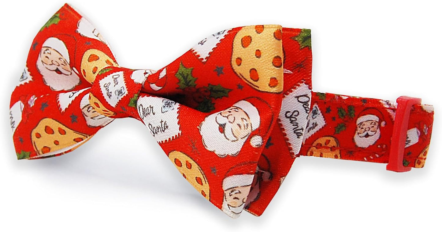 Christmas Dog Collar with Bow Tie Set,Red Cookies Pattern Pet Collar for Small Medium Large Dogs, Adjustable Puppy Collar