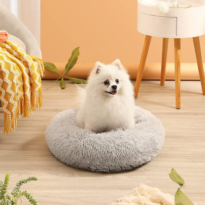 Anti-Anxiety Donut Cat & Dog Bed - Round, Cozy, Plush, Machine Washable, 20X20Inch Grey