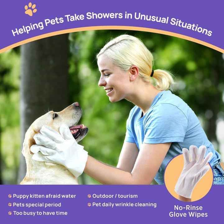 Cleaning Deodorizing Glove Wipes for Dogs & Cats, Vet Recommended Hypoallergenic Hydrating & Nourish Fur Pet Grooming Glove Wipes, Pet Bathing Wipes for Horse Coat Care