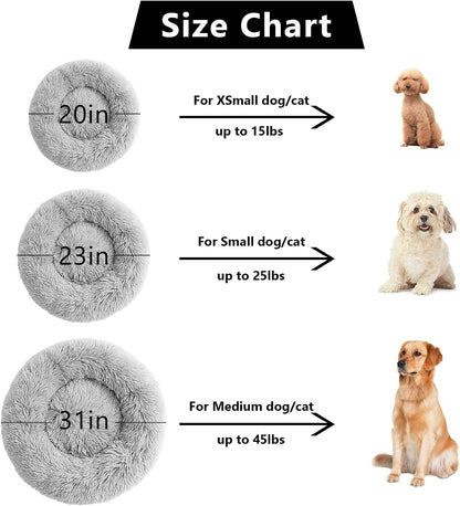 Anti-Anxiety Donut Cat & Dog Bed - Round, Cozy, Plush, Machine Washable, 20X20Inch Grey