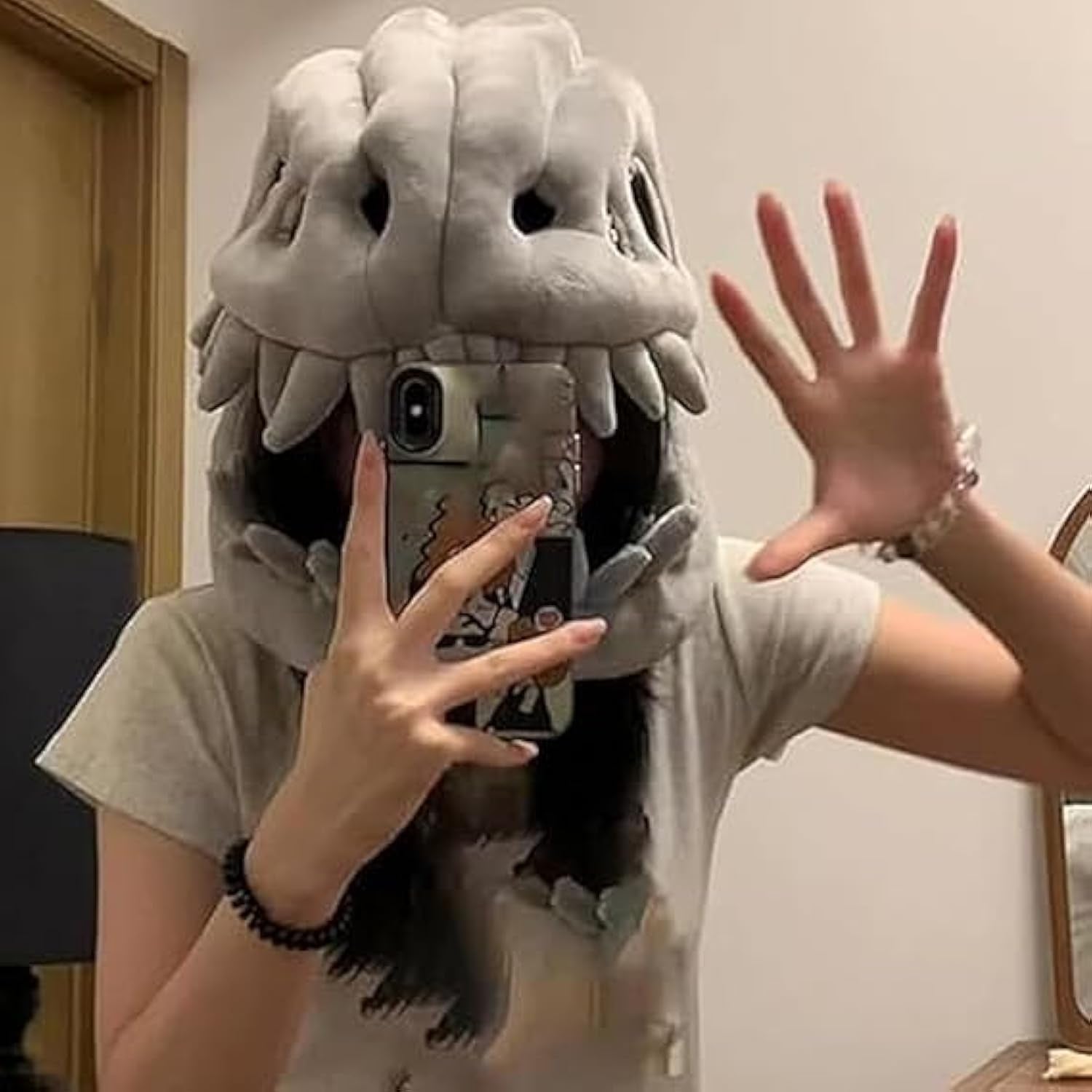 Dinosaur Costume-3D Skeleton Design Plush Realistic Dino Outfit, 2025 New Christmas Fun Skeleton Dinosaur Costume Set (45.2Inch)