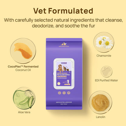 Cleaning Deodorizing Glove Wipes for Dogs & Cats, Vet Recommended Hypoallergenic Hydrating & Nourish Fur Pet Grooming Glove Wipes, Pet Bathing Wipes for Horse Coat Care