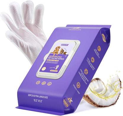 Cleaning Deodorizing Glove Wipes for Dogs & Cats, Vet Recommended Hypoallergenic Hydrating & Nourish Fur Pet Grooming Glove Wipes, Pet Bathing Wipes for Horse Coat Care