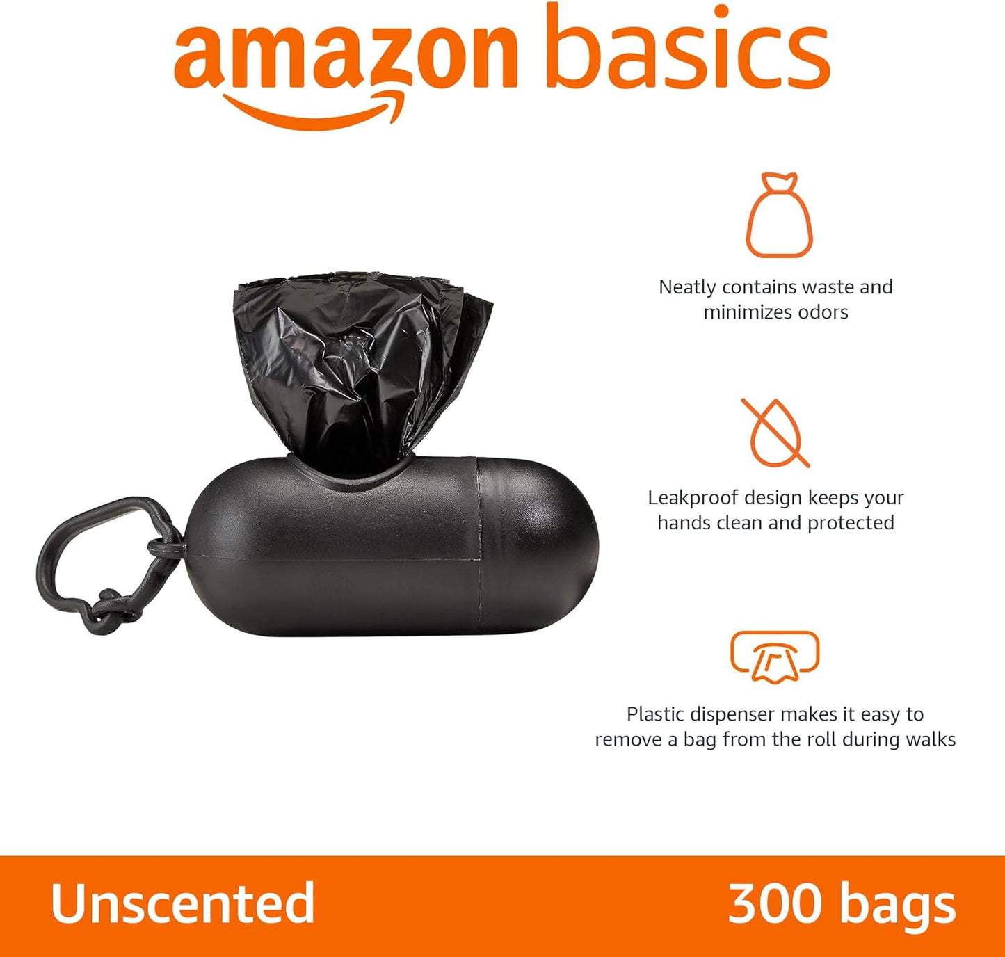 Dog Poop Bags with Dispenser, 300 Count, Enhanced for Guaranteed Leakproof, Unscented, Includes Leash Clip