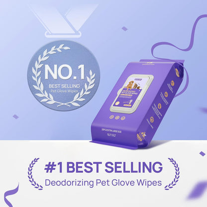 Cleaning Deodorizing Glove Wipes for Dogs & Cats, Vet Recommended Hypoallergenic Hydrating & Nourish Fur Pet Grooming Glove Wipes, Pet Bathing Wipes for Horse Coat Care