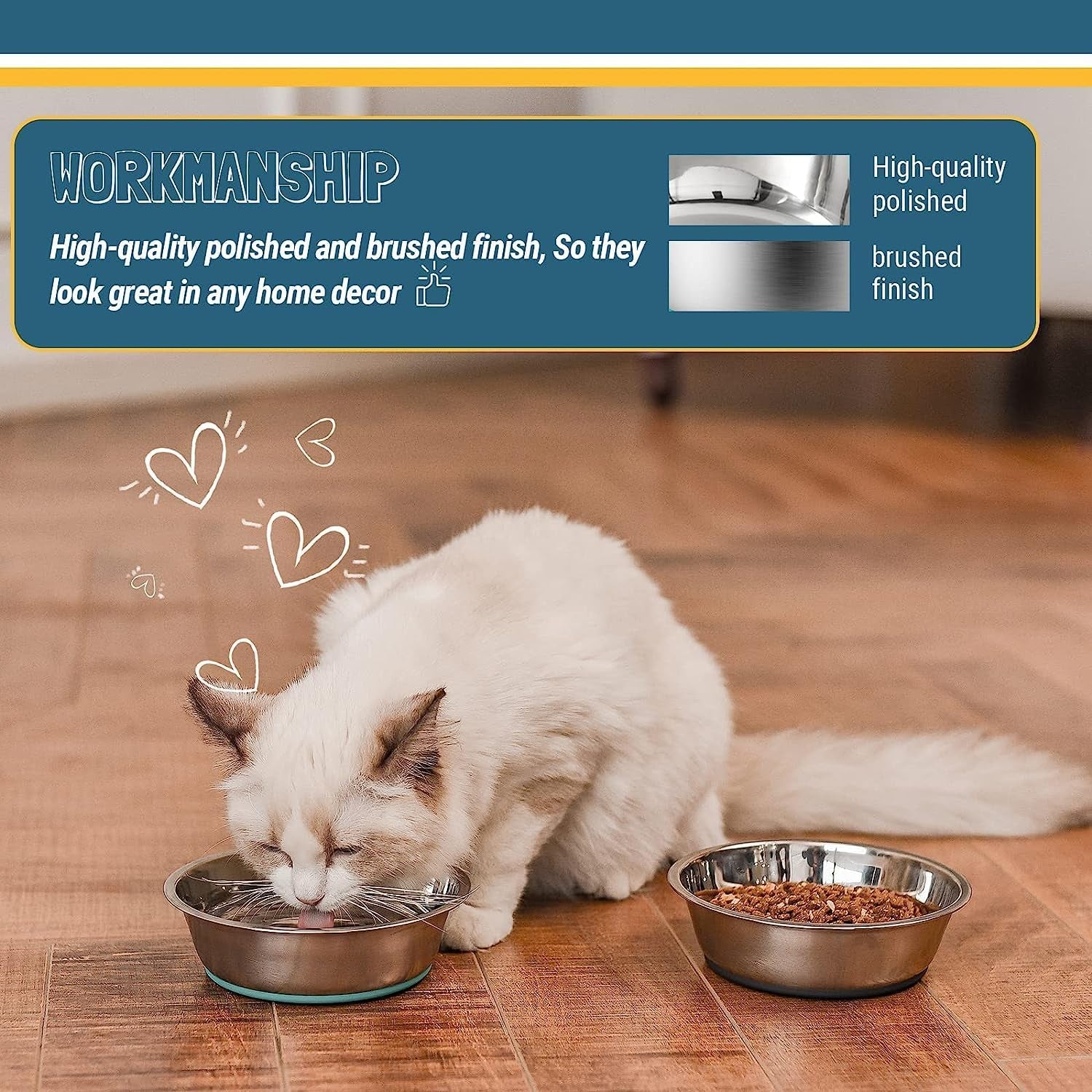 Lightweight Stainless Steel Cat Bowls - 3 Cup, 2 Pack