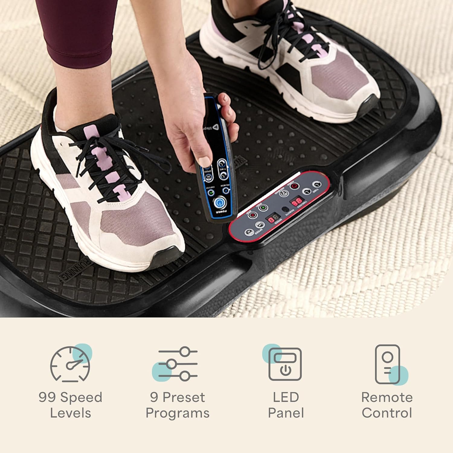 Waver Vibration Plate Exercise Machine for Lymphatic Drainage, Muscle Activation, Full-Body Workout Vibrating Platform with Loop Bands, Fitness Equipment for Strength Toning & Fat Loss