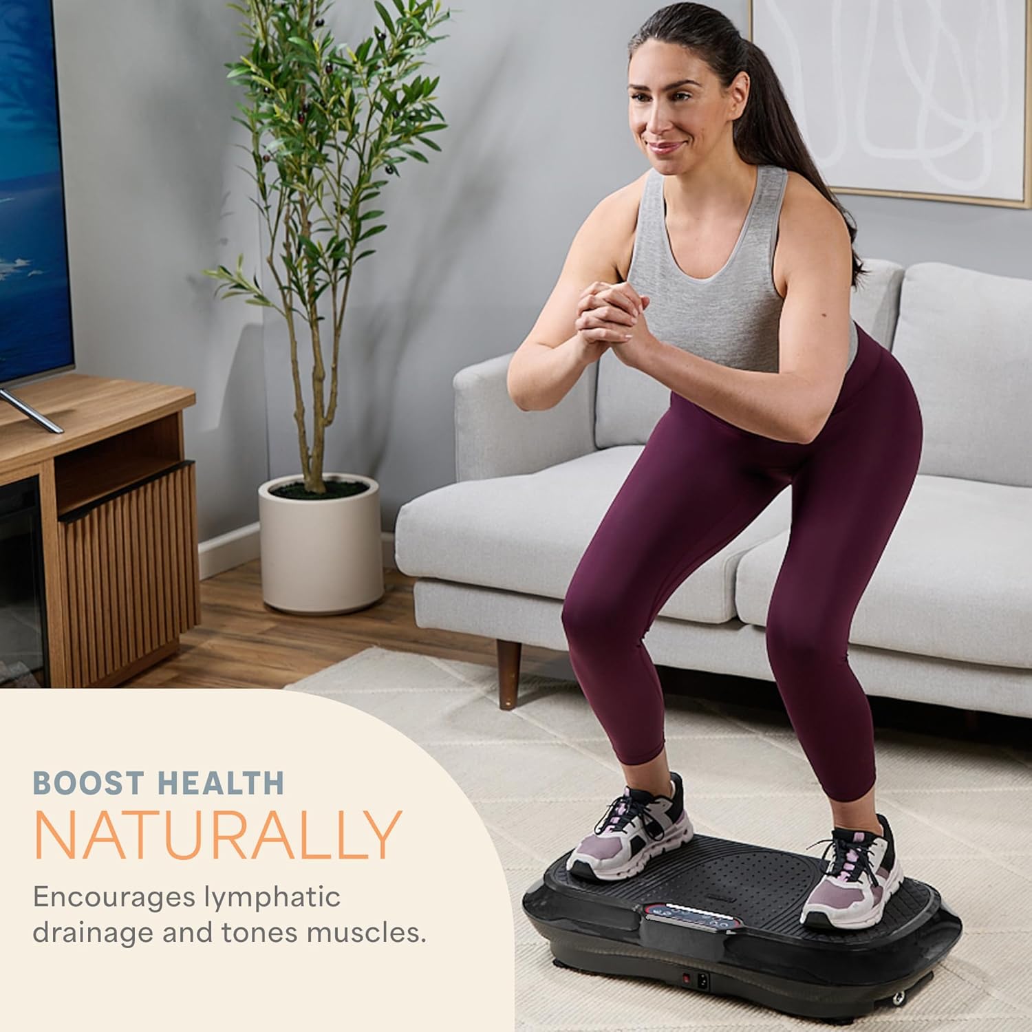 Waver Vibration Plate Exercise Machine for Lymphatic Drainage, Muscle Activation, Full-Body Workout Vibrating Platform with Loop Bands, Fitness Equipment for Strength Toning & Fat Loss