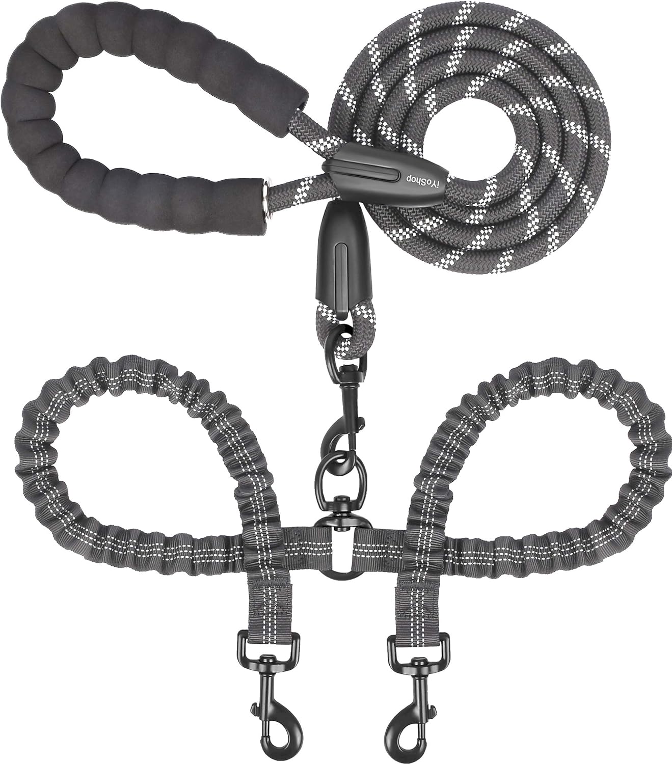 Dual Dog Leash - 360° Swivel, No Tangle Walking Leash with Shock Absorbing Bungee for Two Dogs (Large, 25-150 Lbs, Black)