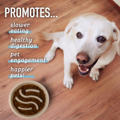 Slow Feeder Dog Bowls - 2 Cup, Puzzle Dog Food Bowl with Feeder Holes, Fits into Elevated Pet Feeders, Slow Eating for Large, Medium & Small Sized Breeds, Gray