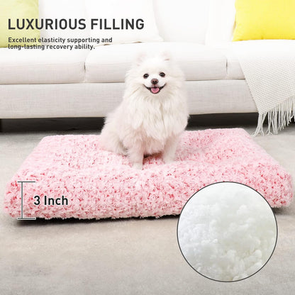 Washable Dog Bed Deluxe Plush Dog Crate Beds Comfy Kennel Pad Anti-Slip Pet Sleeping Mat for Large, Jumbo, Medium, Small Dogs Breeds, 29" X 21", Pink