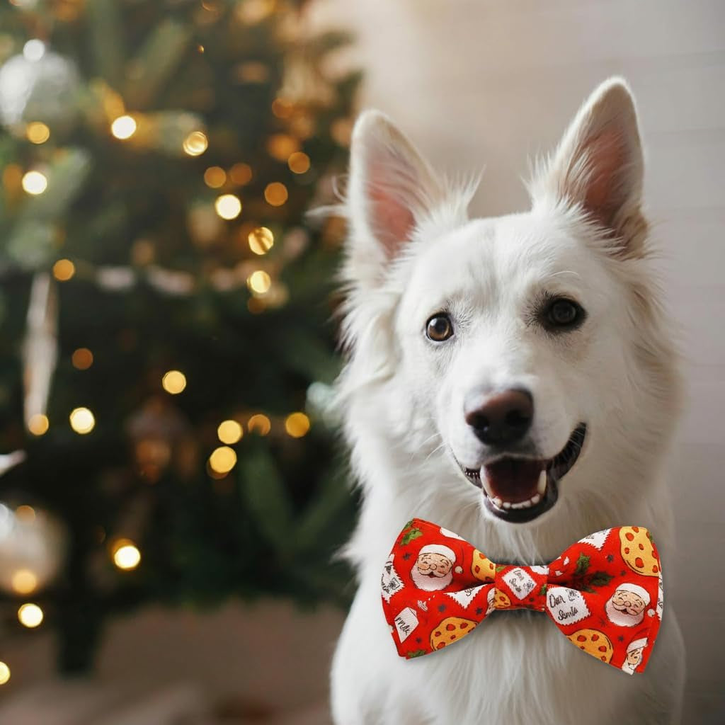 Christmas Dog Collar with Bow Tie Set,Red Cookies Pattern Pet Collar for Small Medium Large Dogs, Adjustable Puppy Collar