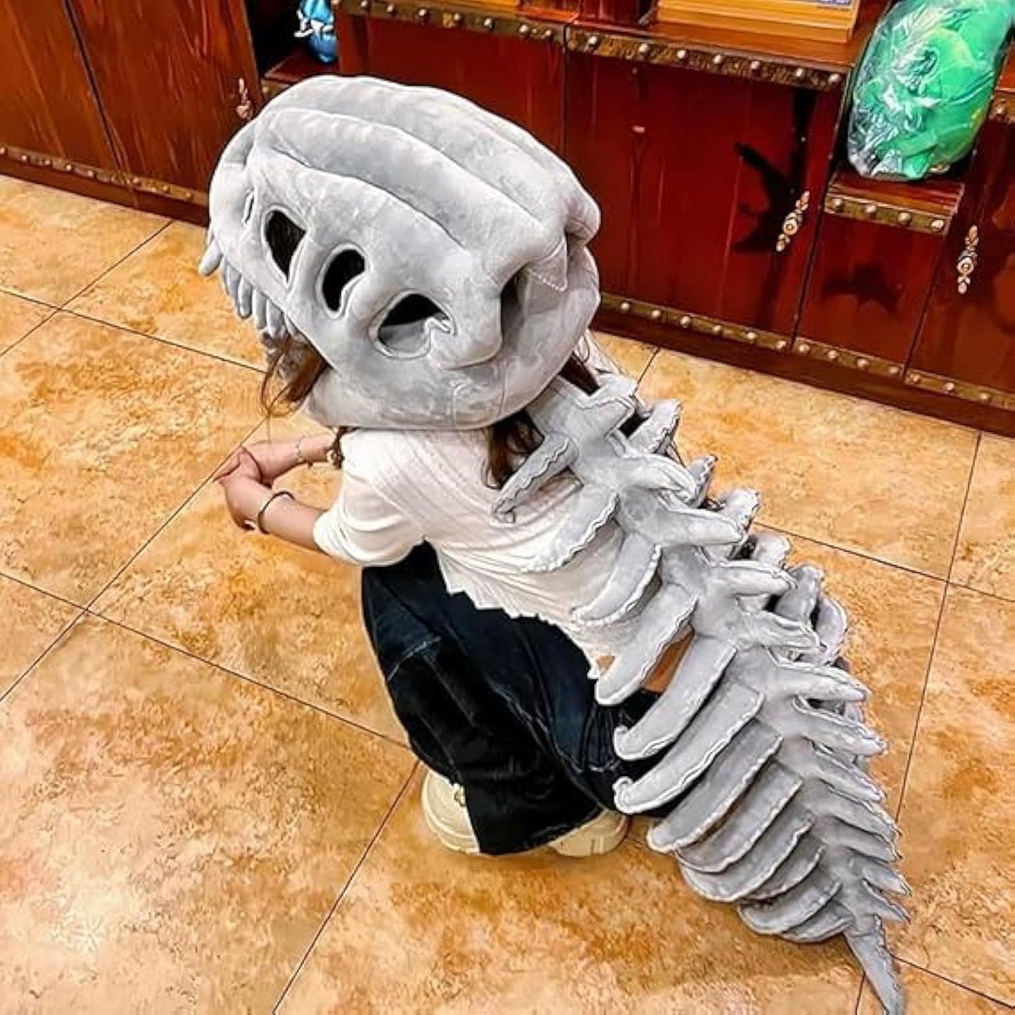 Dinosaur Costume-3D Skeleton Design Plush Realistic Dino Outfit, 2025 New Christmas Fun Skeleton Dinosaur Costume Set (45.2Inch)