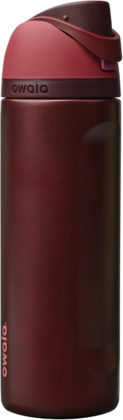 Freesip Insulated Stainless Steel Water Bottle with Straw, Bpa-Free Sports Water Bottle, Great for Travel, 24 Oz, Black Cherry